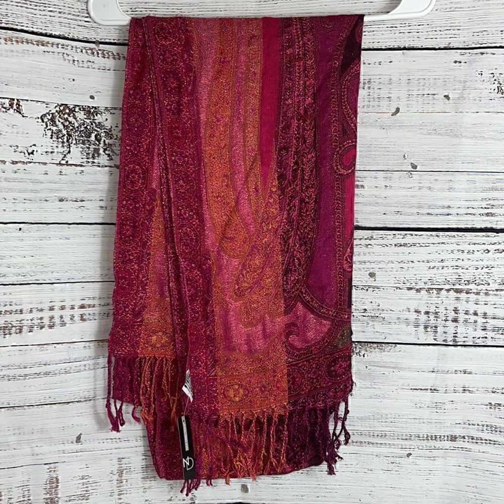 New directions Scarf Womens Glitter paisley  fringes‎ Boho One Size New